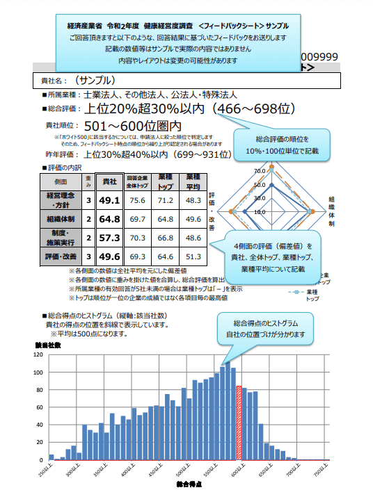 経済産業省 令和2年度 健康経営度調査 <フィードバックシート>サンプル